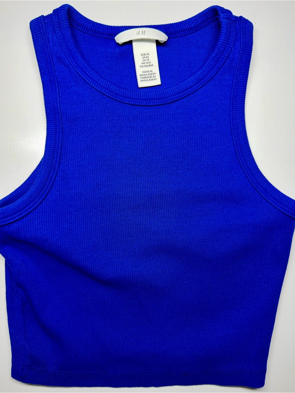 H&M Blue Ribbed Cropped Tank Top Women’s XS